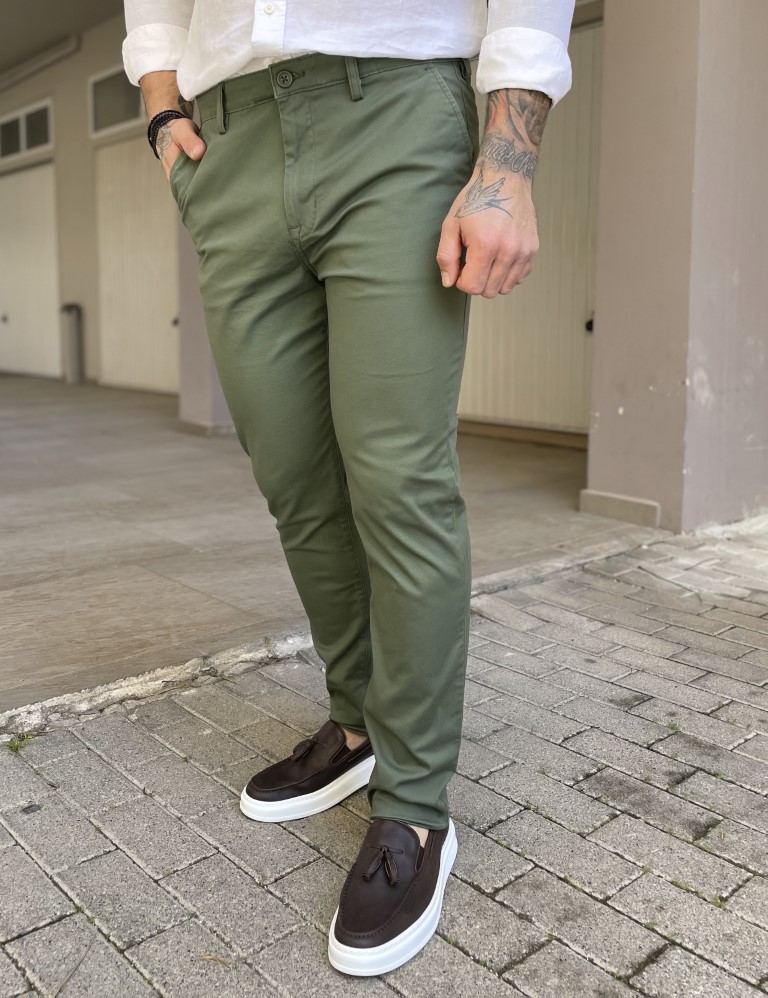 Lee Lee Παντελόνι Chino Ελαστικό σε Slim Εφαρμογή Λαδί 112349317